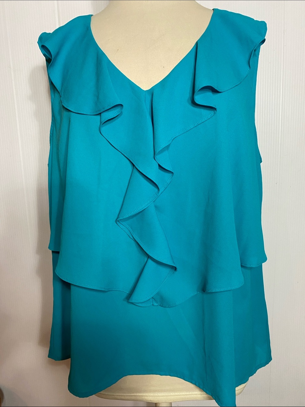 Roz & Ali Teal Ruffle V-Neck Dressy Camisole